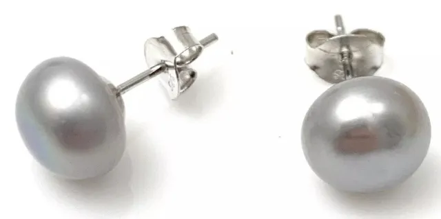 Sterling Silver Grey Freshwater Pearl Stud Earrings 9mm Round