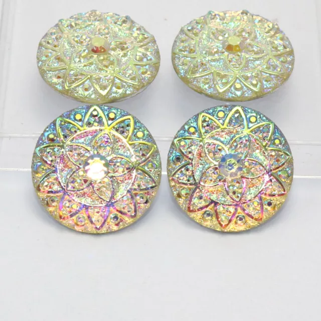 50 Clear Flatback Resin Sparkling Glitter Rhinestone Flower Round Cabochons 20mm 3