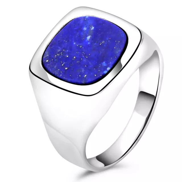 Chevalière Lapis Lazuli Pierre Bleu Massif 925 Argent Sterling Poli Femme Hommes