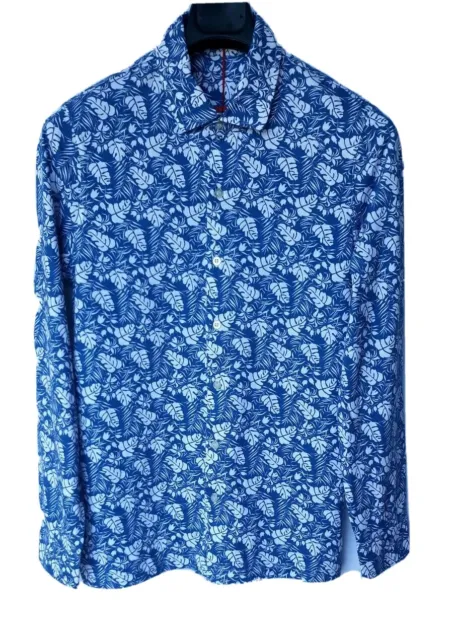 camicia da uomo slim fit manica lunga elasticizzata floreale cotone blu M ALTEA