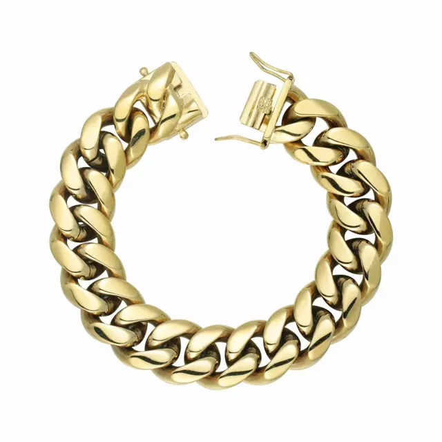 18mm 14k Gold Plated Miami Cuban Link Bracelet Heavy Stainless Steel for Men