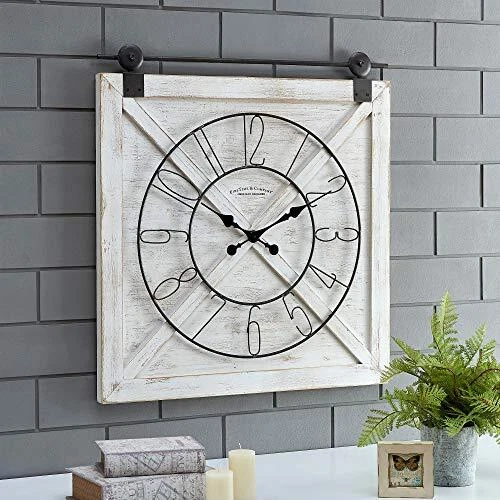 FirsTime & Co. White Farmstead Barn Door Wall Clock for Home Office Kitchen L...