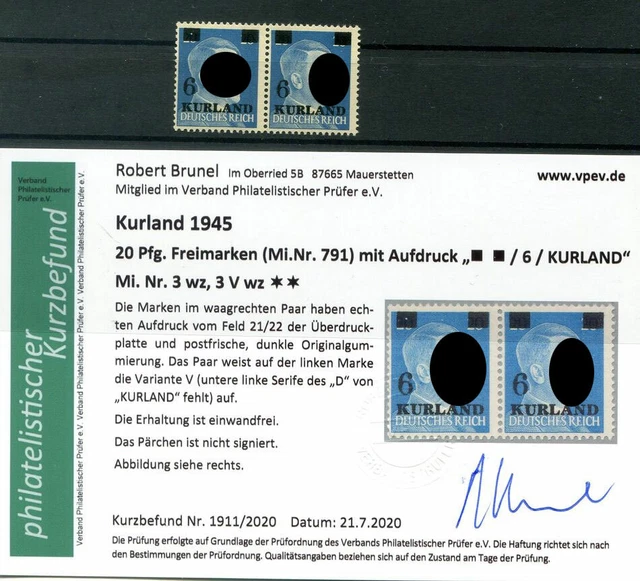 Kurland 3wz+3wzVI GUTE TYPE V ** POSTFRISCH+gepr. BEFUND 100EUR (77944