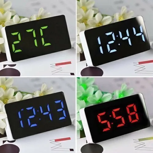 Digital LED Wecker Tischuhr Uhr Spiegel Thermometer Snooze Alarm Wecker Zeit *