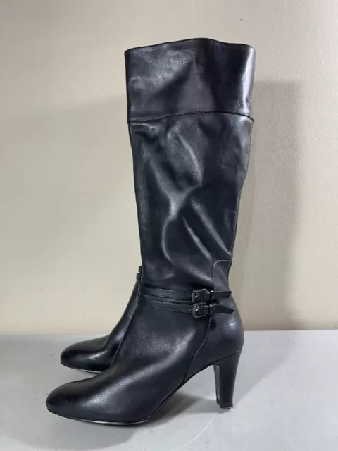 Bandolino Women's Black Leather Side Zip Heeled Knee High Wiser Boots Size 6.5M 2