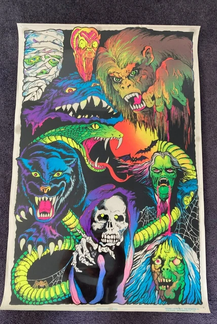 Vintage NIGHTMARE DEMON SKULL Blacklight Poster #990 Funky Enterprises USA