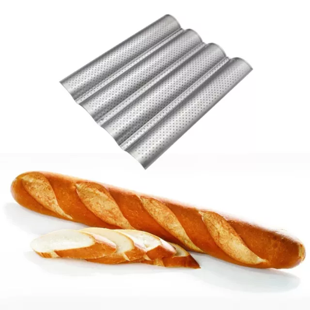 Non-stick French Baking Bread Mold 4 Wave Perforated Baguette Cake Bake Tray Pan 2