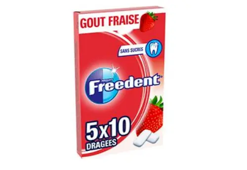 Freedent Chewing gum strawberry flavor without sugar. 5 packs of 10 sugared...