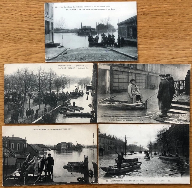 Lot 5 x CPA 1910: La Banlieue Parisienne Inondée, Alfort, Alfortville, Charenton