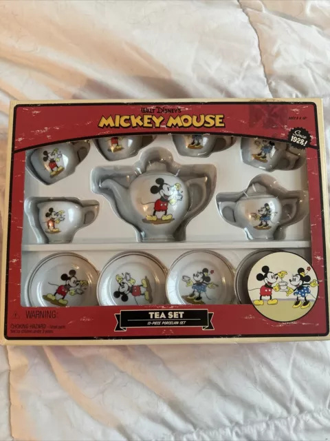 Schylling Disney Mickey Mouse Minnie PORCELAIN 13 Piece Tea Set In Box Vintage