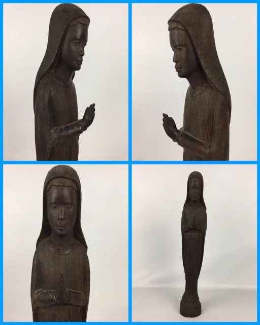 VTG 17.5" VIRGIN MARY Madonna Ebony Wood Carved Statue Figure - Raul Comesanas