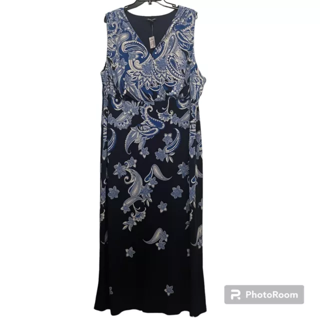 Dress Barn Roz & Ali Women's Size 3X Maxi Dress Blue Paisley NEW