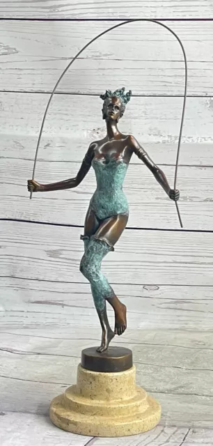 Originale Milo Multicolore Patina Salto Corda Bambina Bronzo Scultura Di Statua