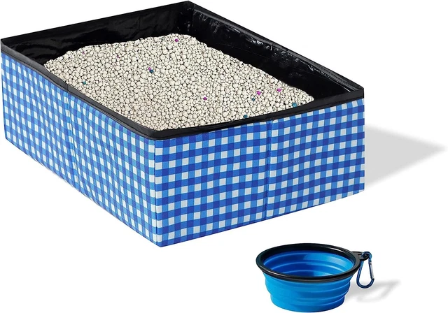 Pet Collapsible Portable Cat Litter Box Cats Bonus Collapsible Water Bowl New