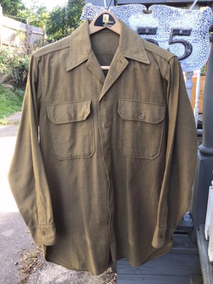 WW2 U.S. ARMY Corporal Follow Me Patches Long Sleeve Wool Shirt 15 1/2