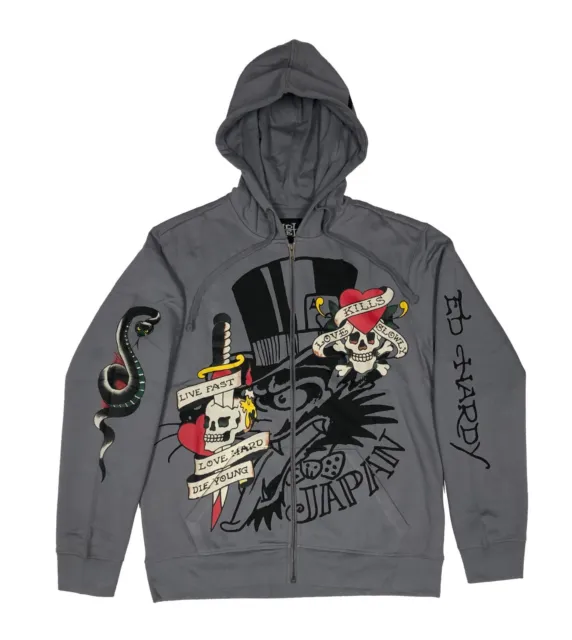 Ed Hardy LKS Skull Mens Zip Up Ho: Light Grey / Style: EHM1301-46