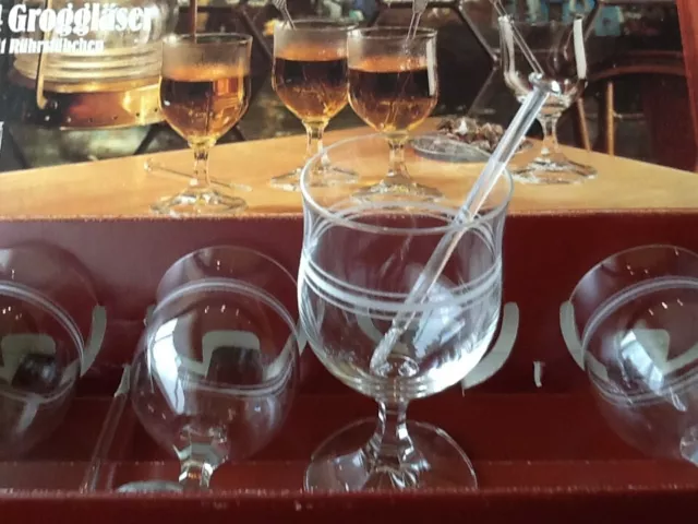 4 x Schott Zwiesel GLAS Groggläser Grogglas mit Glas Rührstäbchen Neuwertig  OVP