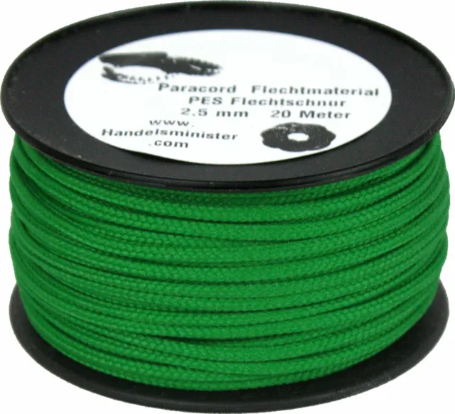 20m Paracord Flechtschnur 2,5mm grün / unifarbig / multicolor zum Flechten