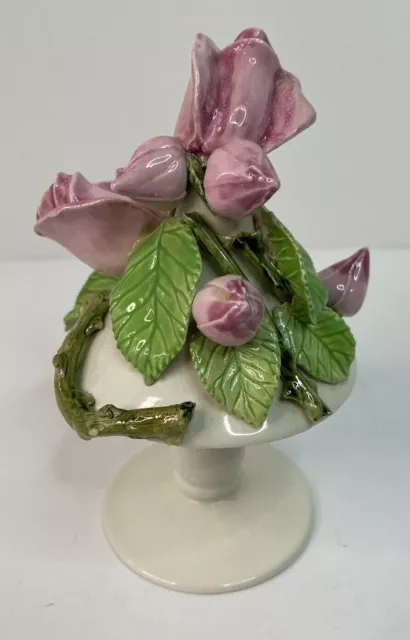 Hand Painted Ceramic Floral Hobbyist Piece Pink and White Good Condition