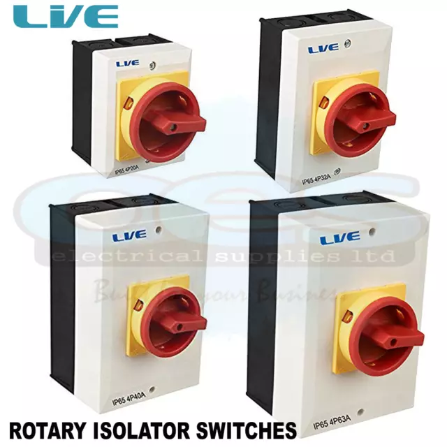 Rotary Isolator Switch 4 Pole 20Amp 32Amp 40Amp 63Amp Weatherproof 230Volt