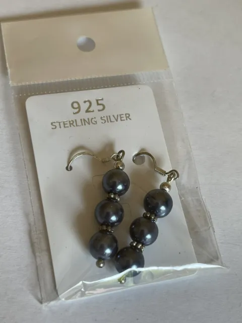 Sterlingsilber Blau Perle Perlen Ohrringe 4cm Tropfen ungetragen