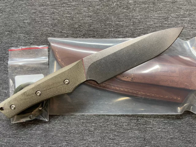 TRM Three Rivers Mfg -Red Line Fixed Camp Knife-OD GREEN Micarta Scales NEW