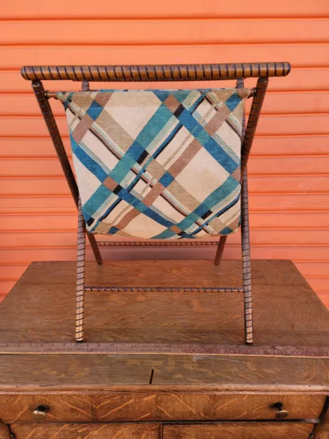 Vintage MCM Retro Wood Folding Frame Sewing Basket Yarn Caddy Holder  Knitting