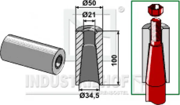 18100-34  Einschweißbuchse für Zinken mit Gewinde M20  Länge 100 mm