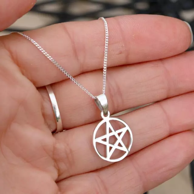 925 Sterling Silver Small Pentagram Star Circle Pendant Necklace Jewellery