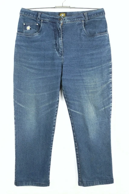 Jeans folcloristici vintage Hammerschmid taglia 22 da donna blu ricamato vita alta