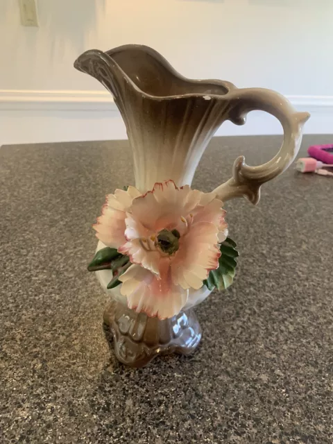 Capodimonte Italian Porcelain Vase Pitcher Beautiful Floral  Vintage