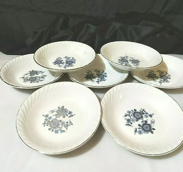 Vintage Porcelain Enoch Wedgewood Royal Blue Bowls Ironstone Lot of 7 Preowned