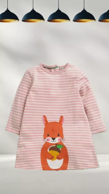 Ex Baby Boden Squirrel Applique Dress in Pink Stripe (A Bit Defect)