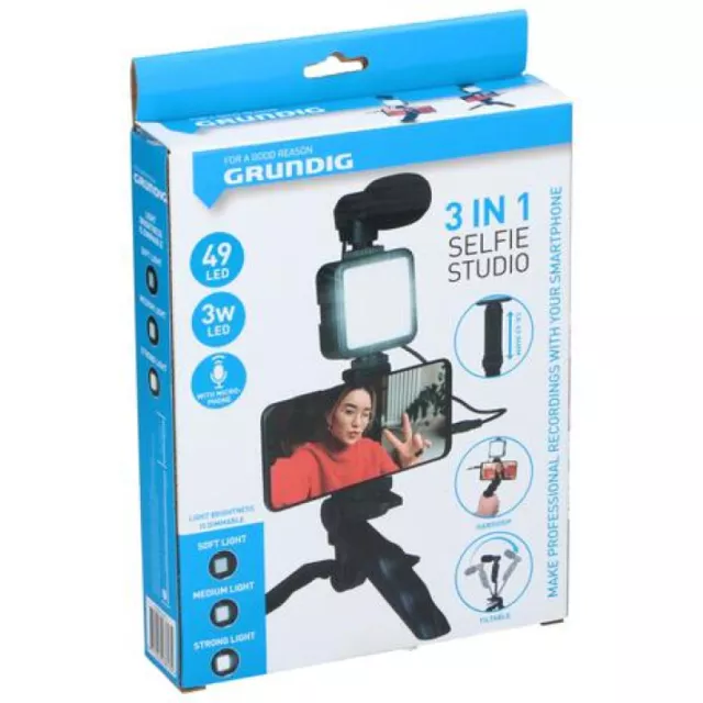 Grundig ED-38135: Kit de vlogging selfie studio 3 en 1 avec eclairage, microphon 2