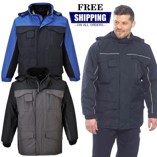 PORTWEST RipStop Giacca Da Lavoro Trapuntata Impermeabile Cappuccio Cappotto