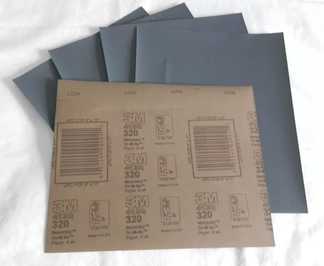 (5) NEW Sheets of 3M Wetordry Tri-M-ite 320A, 9" x 11", -02004  hs