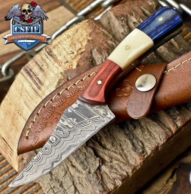 CSFIF Custom Skinner Knife Ladder Damascus Bone and Wood Hunting