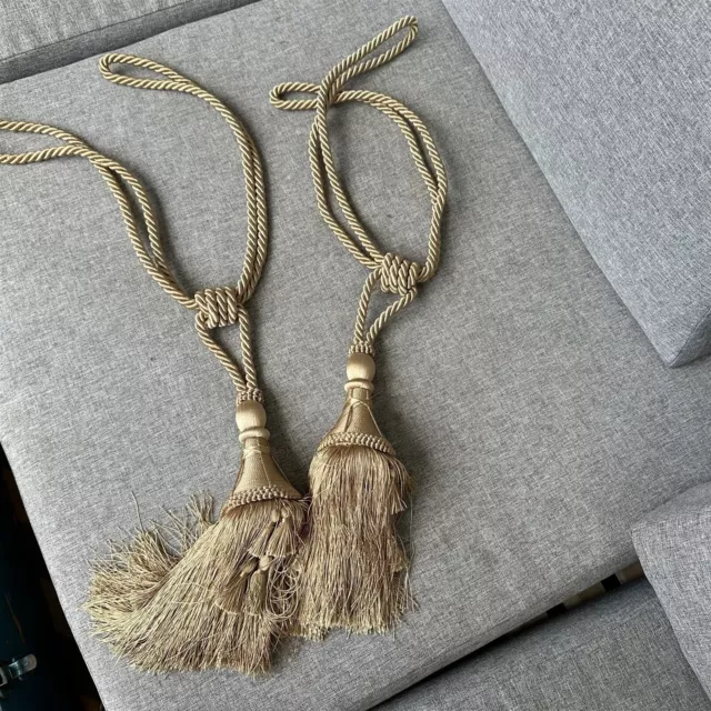 CURTAIN TIEBACKS HOLDERS DRAPERY TASSEL Set of 2 Rope Cord Gold Thick
