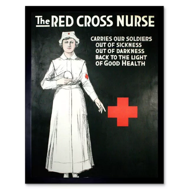 Vintage Advert First Aid Red Cross Nurse Soldiers Charity 12X16 Framed Art Print