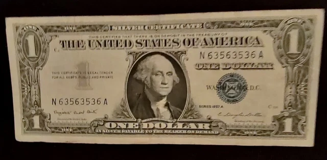 1957A One Dollar  Circulated Silver Certificate Note - $1 Bill