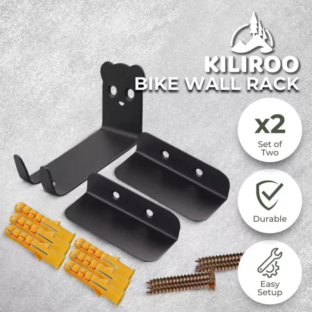 Kiliroo Set of 2 Bicycle Rack Wall Mount Bike Holder Garage Storage Hanger Hook