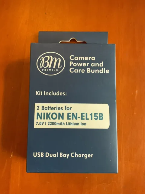 BM Premium 2X EN-EL15B Batteries and Dual Charger for Nikon Z6, Z7, D500 Cameras