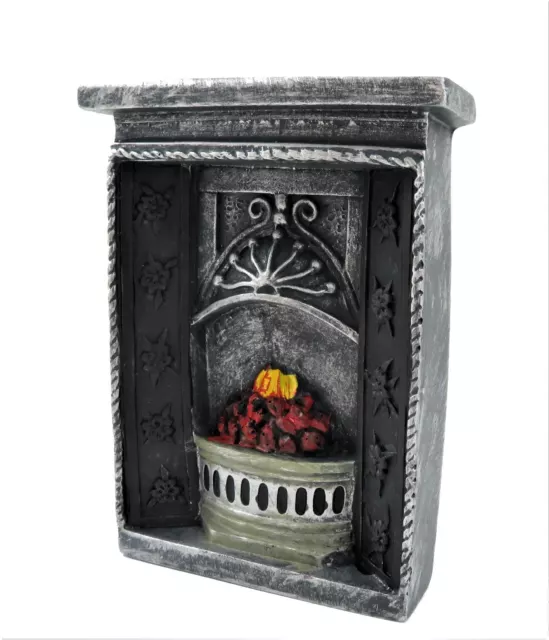 Dolls House Small Grey Cast Iron Fireplace Flaming Fire 1:12 Resin Furniture