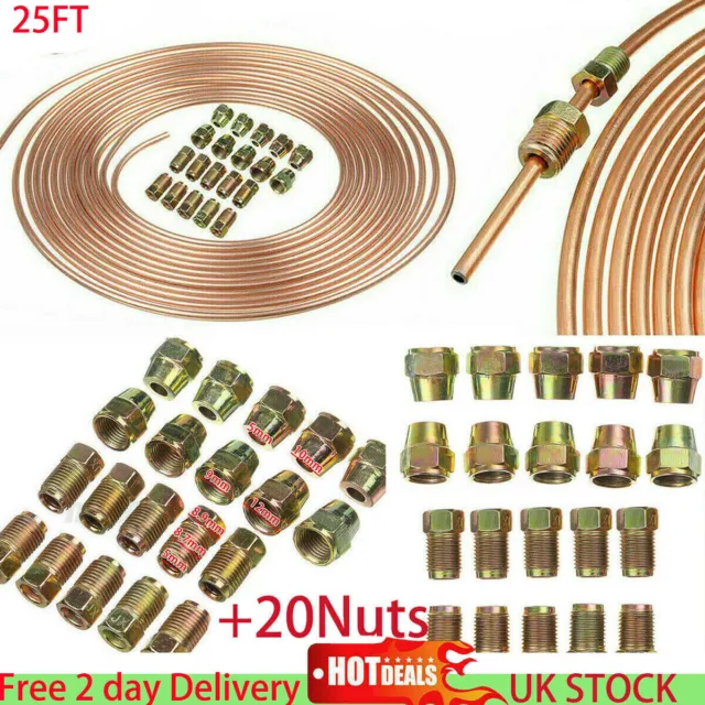 20Nut Copper Steel Nickel Kunifer Brake Line Pipe 25ft Roll 3/16" Metric Fitting