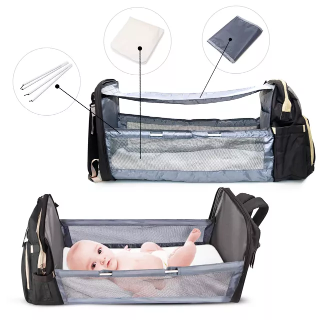 Travel Bassinet, With Portable Baby Bed, Diaper Bag, Backpack with USB 9