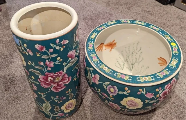 VINTAGE CHINESE PORCELAIN Fishbowl Planters Flower, Koi Fish Bowl