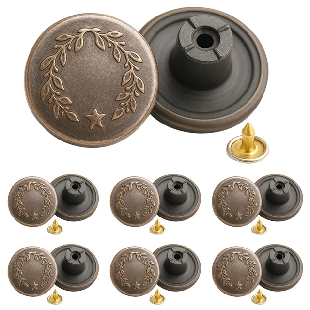 12 Bottoni A Vite Per Pantaloni In Ottone, 17 Mm – Kit Riparazione Jeans Senza Cuciture, Con Cacciavite, Bronzo - 4