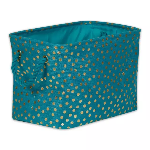 Polyester Bin  Dots Gold-Teal Blue Rectangle Medium 16x10x12