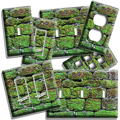 Green Mossy Stone Rock Old Castle Wall Style Light Switch Outlet Plate Art Decor