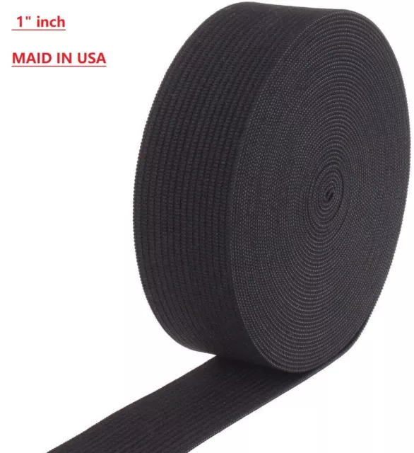 Elastic 1"inch Wide Black (5 ,10, 50 yards) MAID IN USA , FREE SHIPPING